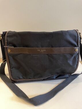 Ted Baker London Laptop Messenger Bag Black Brown Trim 15” Work Bag